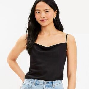 LOFT Satin Silk Black Cowl Neck Strappy Drapey Cami Tank Top Size Small